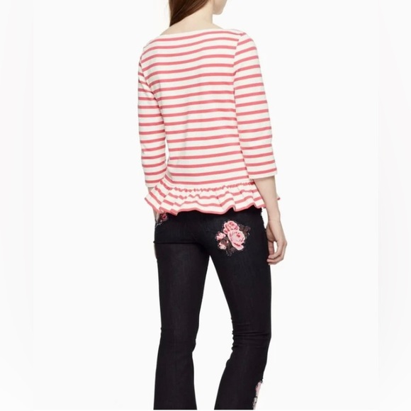 Like New, Kate Spade, Sz Medium, Pink & White Striped Top w/ Floral Rosette - Picture 8 of 11